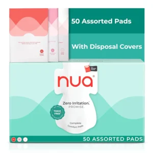 Nua sanitary pads for sensitive skin offer complete comfort and zero irritation with a soft, breathable top layer, toxic-free materials, wider back coverage, and disposal covers.