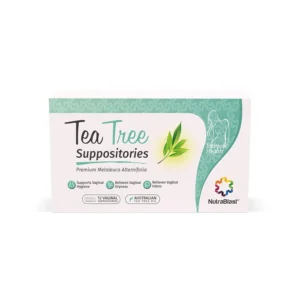 Twelve NutraBlast tea tree oil suppositories made in the USA help to restore feminine pH balance with an all-natural intimate deodorant.