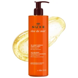 NUXE Rêve de Miel ultra-rich body wash cleanses, soothes, and softens dry, sensitive skin with honey and sunflower extracts.