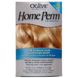 Ogilvie Home Perm for extra body creates lasting smooth curls and waves while safeguarding hair from dryness and frizz, leaving hair silkier and more manageable.