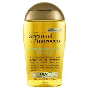 OGX Renewing+ Argan Oil of Morocco hair treatment restores shine, softness, and strength to all hair types.
