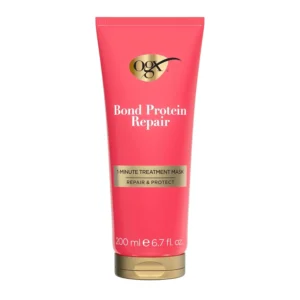 OGX Repair & Protect 1-Minute Treatment Mask repairs damaged hair, leaving it shiny and smooth between washes.