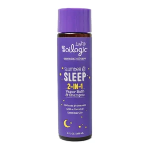 Oilogic Slumber & Sleep Vapor Bath with Lavender and Chamomile essential oils to relax and cleanse baby during bath time.