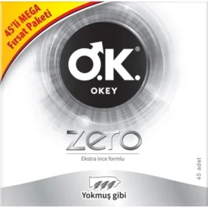This is a 45 pack of Okey Zero condoms, known for their extra slim form and preservative qualities.