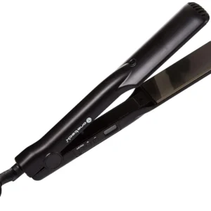 Black OneTech mini flat iron with speed heat ceramic plates and a 360-degree rotating cord for creating fashionable hairstyles.