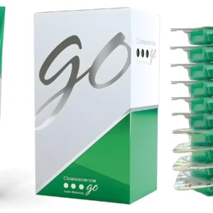Opalescence Go 10% hydrogen peroxide prefilled teeth whitening trays kit bundled with Opalescence Whitening Toothpaste in Original Cool Mint flavor.