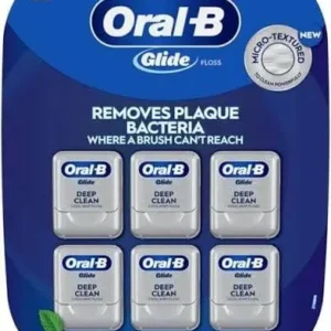 Six packs of Oral-B Glide Deep Clean dental floss, the dentist-recommended brand for effective plaque removal between teeth and along the gumline.