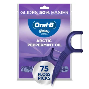 Oral-B Glide 3D White Radiant Mint floss picks help prevent stains between teeth and remove plaque with shred-resistant floss.