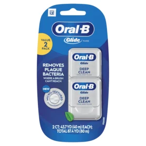 Two-pack of Oral-B Glide Deep Clean Cool Mint dental floss, each containing 40 meters of floss.