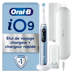 Blue Oral-B iO 9 electric toothbrush featuring iO magnetic technology for a professional clean and healthier gums.
