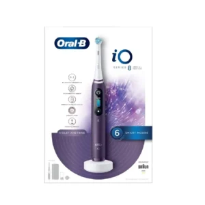 The Oral-B iO8 electric toothbrush features revolutionary magnetic iO technology, a colour display with brushing modes, and comes with a magnetic pouch and charging station.