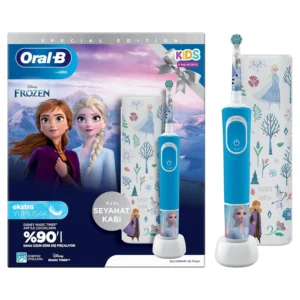 Oral-B Pro Kids Frozen electric toothbrush with extra soft bristles and sensitive mode for gentle dental care in children ages 3 and up.