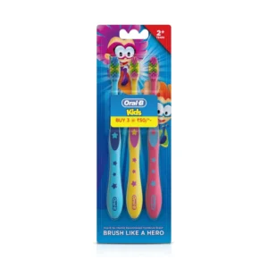 This is a three pack of Oral-B kids toothbrushes with extra soft, end-rounded bristles for gentle cleaning and featuring Captain Oral-B.