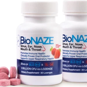 This oral probiotic supplement contains BLIS K12 and BL-04 to promote healthy gums, fresh breath, and upper respiratory defense against bad bacteria in the mouth, ear, nose, and throat.