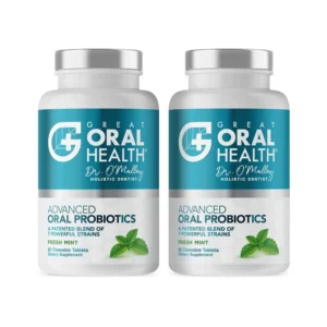 Great Oral Health probiotics with BLIS K12 and M18 are dentist-formulated to help fight bad breath and support healthy teeth and gums, now dairy-free and vegan friendly.