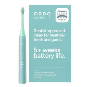 The Ordo Sonic Lite electric toothbrush in sage offers 35,000 pulses per minute, dual modes, over 5 weeks of battery life, and a smart timer for effective and convenient oral care.