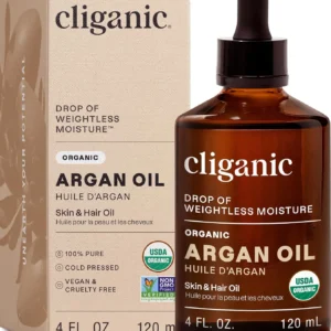 Cliganic USDA certified organic argan oil is a pure, cold-pressed carrier oil perfect for moisturizing hair, face, and skin.