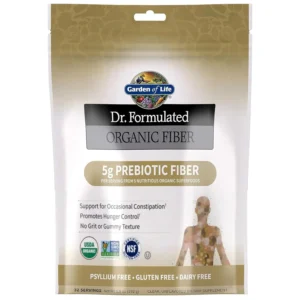 Garden of Life organic fiber supplement powder provides gentle constipation relief and supports gut health with prebiotic superfoods.