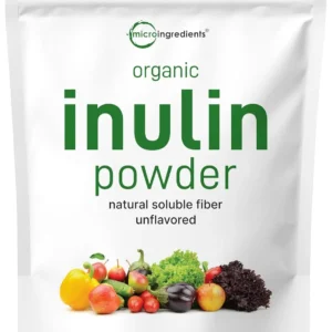 A scoop of organic inulin powder, a natural prebiotic fiber supplement sourced from Jerusalem artichoke, promoting healthy digestion and gut flora.