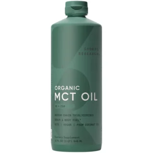 Sports Research organic MCT oil derived from non-GMO coconuts provides sustained energy for keto coffee, tea, smoothies, and salad dressings, and is Non-GMO Project Verified and vegan certified.