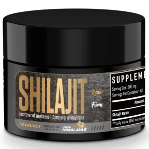 A jar of AONELAS VENESUILA organic shilajit resin, a gold-grade Himalayan supplement rich in over 85 trace minerals for increased energy.