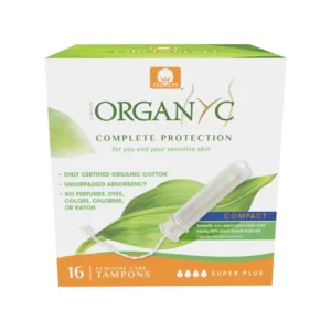 Organyc super plus absorbency tampons made with 100% certified organic cotton and a plant-based applicator are gentle on sensitive skin.
