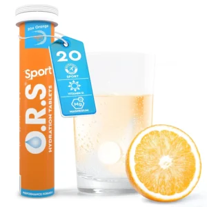 O.R.S Sport orange hydration tablets provide electrolytes, Vitamin D, and Magnesium for rapid rehydration, muscle recovery, and enhanced sports performance during and after exercise.