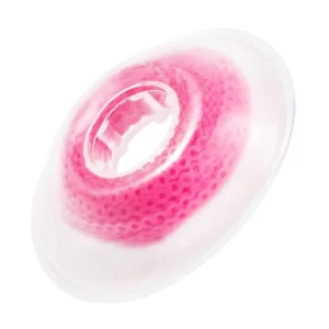 A close-up shows a pink Annhua orthodontic elastic chain, designed for braces, offering excellent flexibility and continuous elasticity to aid in teeth alignment and close spaces.