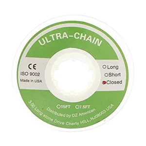 A clear, latex-free orthodontic elastic power chain for braces, offering excellent stretch and rebound for easy application, made from medical-grade polyurethane.