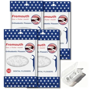 These orthodontic flossers for braces easily clean around wires and teeth, featuring a thin control arm, super floss, a non-slip handle, and a tail hook toothpick, plus they come with a convenient travel case.
