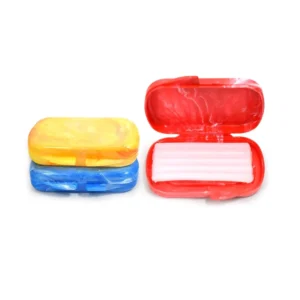 Three stylish marbleized cases of clear, unscented orthodontic wax for braces, in assorted colors, perfect for on-the-go use and easy wax removal.