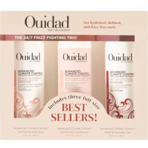 The Ouidad curl kit fights frizz and humidity, defining curls with a flexible hold, leaving hair soft, bouncy, and manageable.