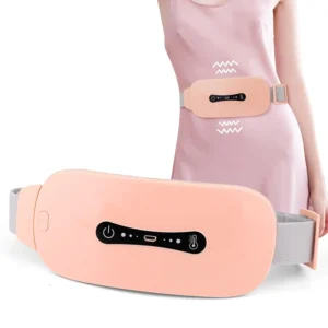 Pink rechargeable pain relief heating pad for menstrual cramps with massage modes and adjustable heat levels, a perfect gift for women.