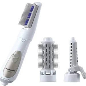 White Panasonic EH-KA31 multi hair styler with blow brush, air iron and adjustable roller brush, featuring 650W power, 3 heat/speed settings and anti-static panel.
