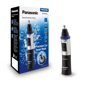 This Panasonic nose and ear hair trimmer features dual-edge blades for precise and detailed trimming, vortex cleaning, and wet/dry operation for convenient grooming.