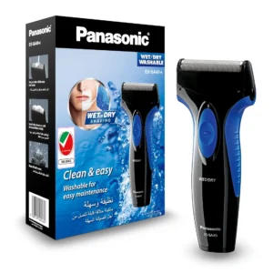 Blueblack Panasonic ES-SA40 wet and dry shaver with pivoting head and slide-up trimmer for grooming sideburns.