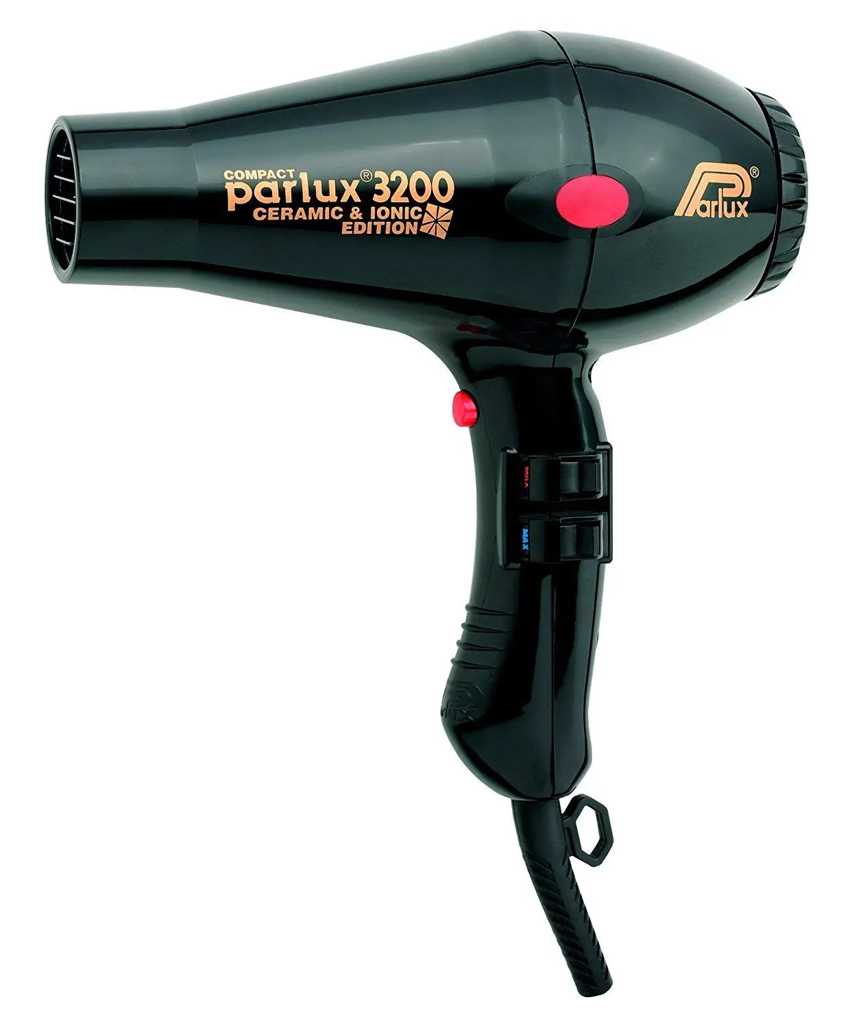 A lightweight Parlux 3200 ceramic ionic hair dryer with multiple speed and heat settings provides shiny, healthy hair.