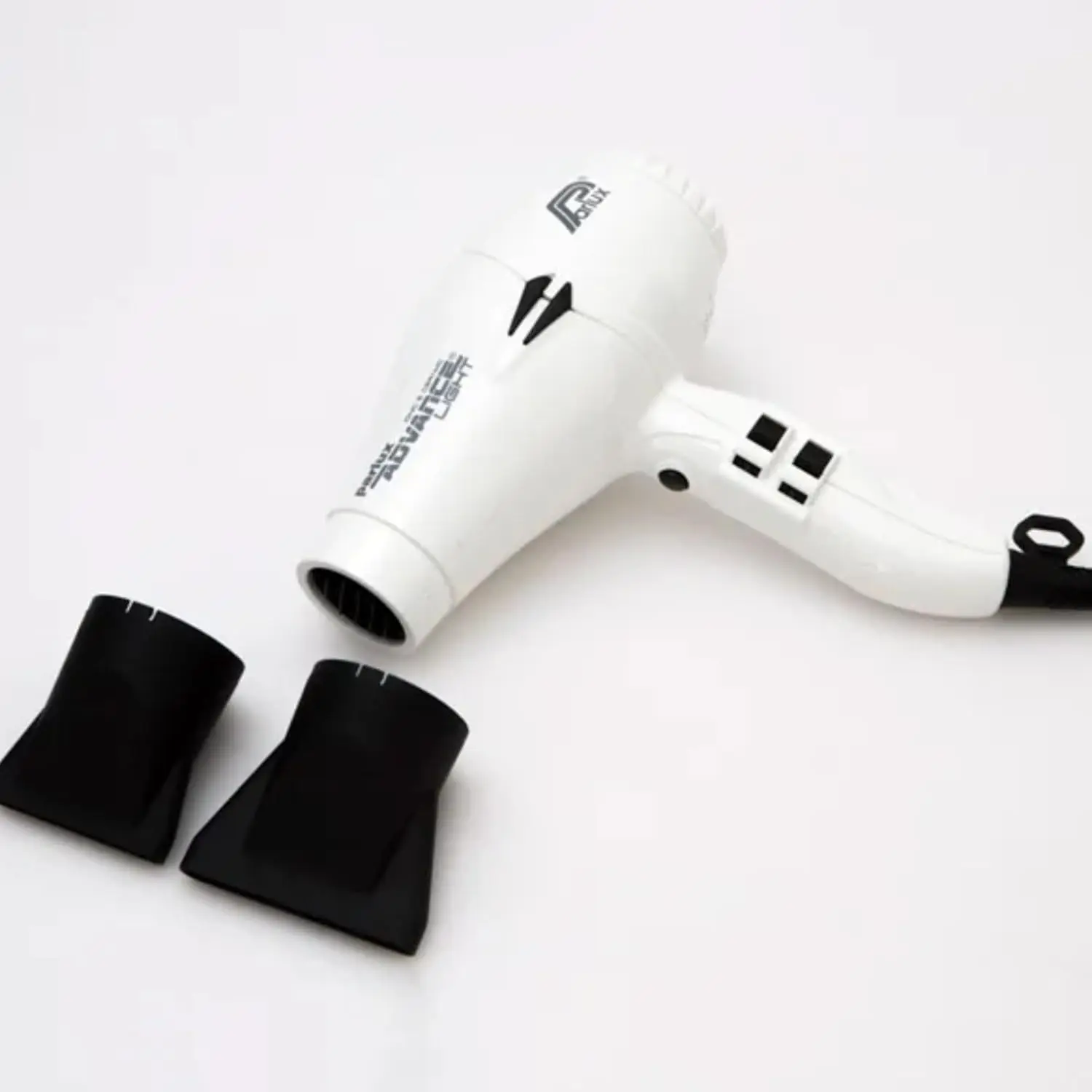 The Parlux Advance white hair dryer features ionic and ceramic technology, multiple speed and heat settings, and a cool shot button for achieving healthy, static-free hair.