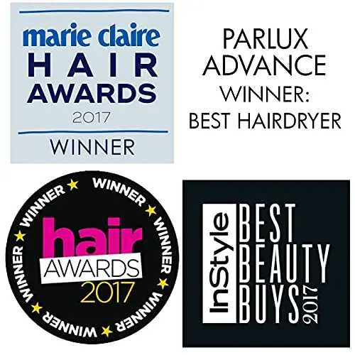 The Parlux Advance white hair dryer features ionic and ceramic technology, multiple speed and heat settings, and a cool shot button for achieving healthy, static-free hair.