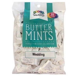 Six bags of Party Sweets white buttermints, individually wrapped, perfect as wedding favors or party decorations.