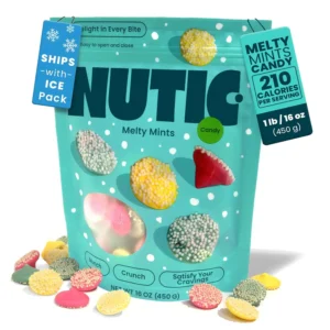 A close-up of Nutic's 1LB bag of Smooth and Melty pastel mint candies with nonpareil sprinkles, perfect for holiday celebrations, parties, and adding a sweet touch to any occasion.