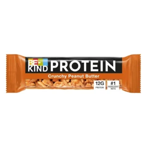 A delicious BE-KIND peanut butter protein bar with crunchy whole nuts, packed with 12g of plant protein and high fiber for a nutritious snack.