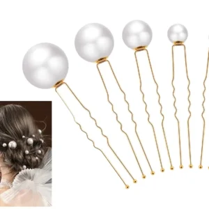 This set of 18 gold pearl hair pins with rhinestone accents includes various sizes to elegantly accessorize bridal, bridesmaid, or everyday hairstyles for women and girls.