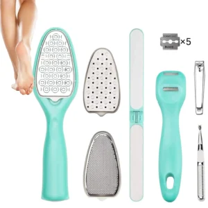 This 8 in 1 stainless steel pedicure set and foot file kit contains tools for removing callus and dead skin, offering a complete foot care solution for women and men.