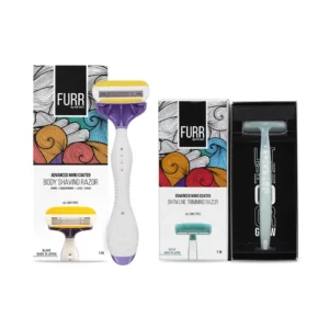 PEESAFE reusable razor for body and bikini line with titanium-coated Japanese blade, aloe vera, and Vitamin E moisture pad for smooth, painless hair removal.