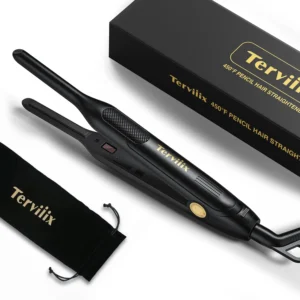 This Terviiix pencil flat iron features 3/10 inch ceramic plates for styling edges, short hair, pixie cuts and beards with fast 15s heat up and worldwide dual voltage.