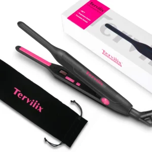 Terviiix mini pencil flat iron for short hair featuring adjustable temperature, ceramic tourmaline plates, dual voltage, and automatic shut off.