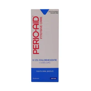 Bottle of Perio Aid mouthwash, a professionally designed oral rinse from PERIO.