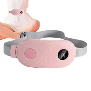 A portable period heating pad providing soothing heat and vibration massage for cramp relief, featuring adjustable temperature, USB charging, and a comfortable, breathable design for all-day use.