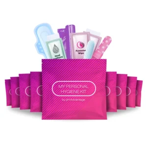 This all-in-one menstrual kit 10 pack includes individually wrapped tampons, sanitary pads, disposal bags, feminine wipes, and hand sanitizing wipes, perfect for teens and travel.